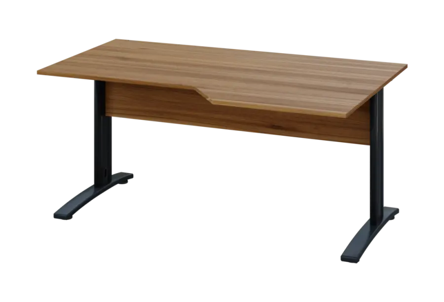 EZK 28 - 166 stůl kancelářský, rohový, pravý, kovová podnož černá, deska 25 mm, široký 1600 mm, ořech světlý